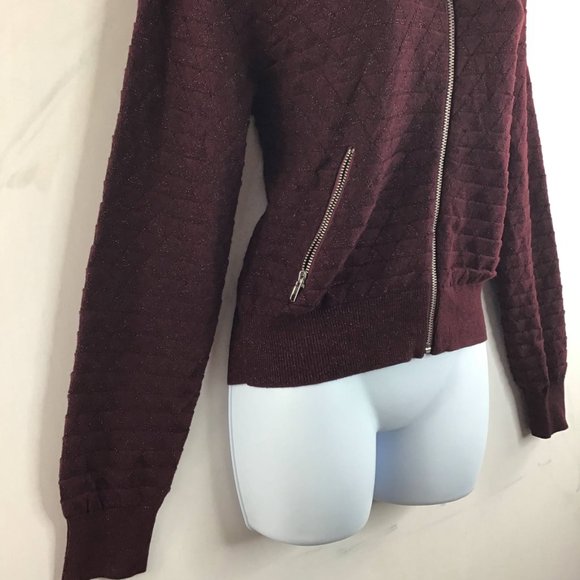 Why Not Women's Maroon Long Sleeve Pockets Full Zip Sweater Size S/M - Picture 2 of 10